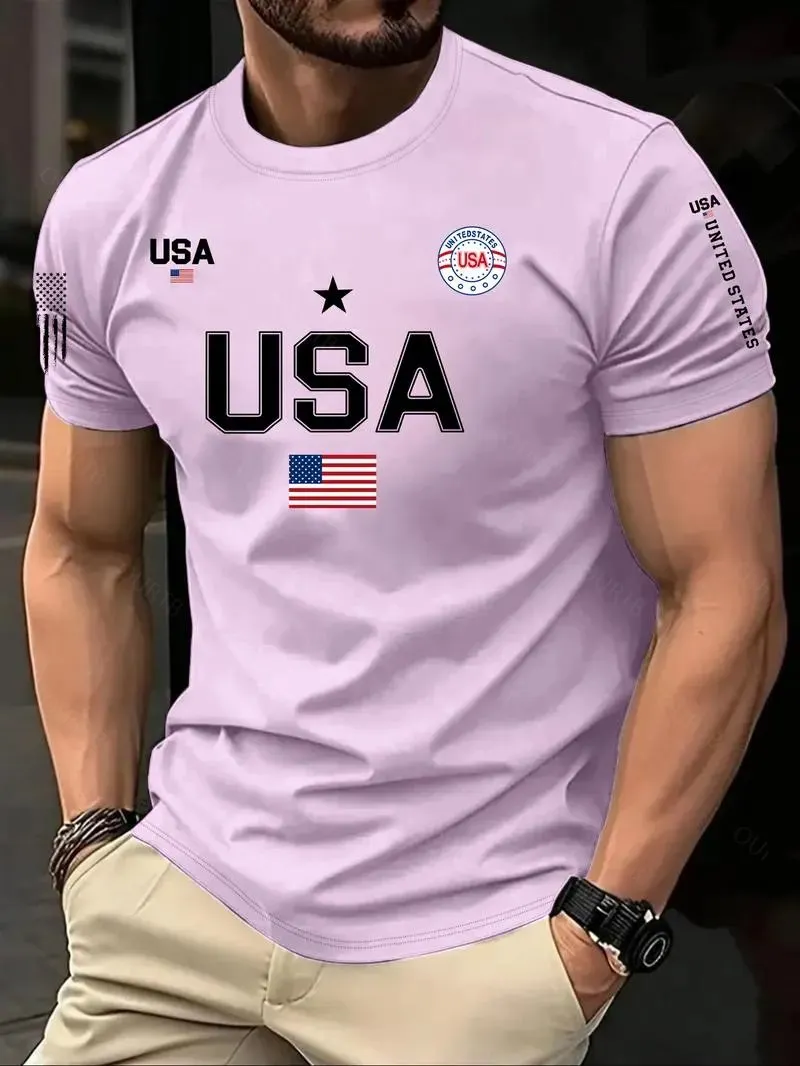 Men's USA Flag Print Round Neck Tee, Regular Fit Casual Short Sleeve Crew Neck T-Shirt for Summer, Fashion Men's Top for Daily Wear Men's USA Flag Print Round Neck Tee, Regular Fit Casual Short Sleeve Crew Neck T-Shirt for Summer, Fashion Men's Top for Daily Wear