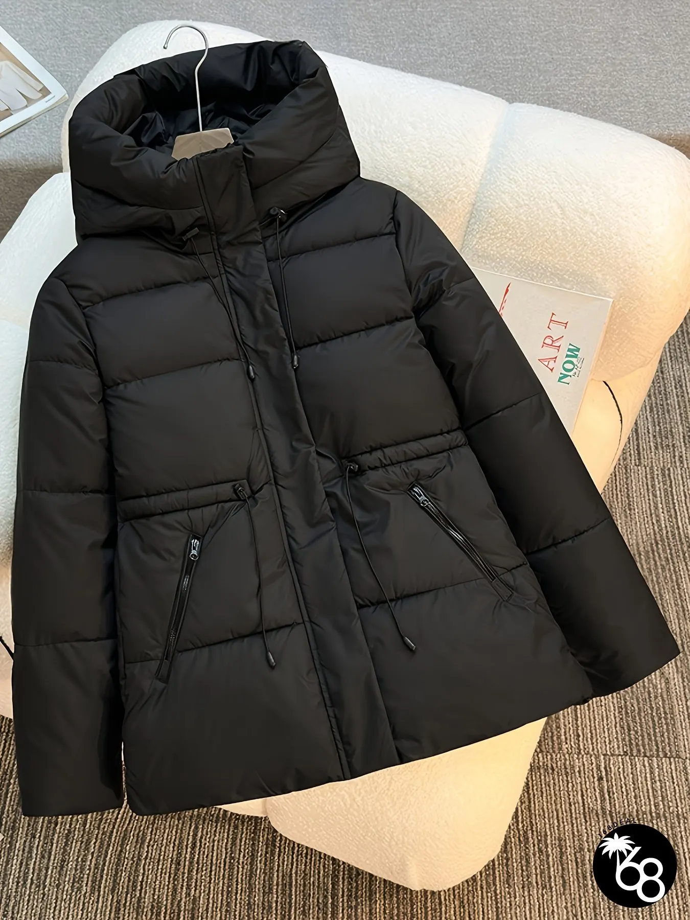 Women's Casual Loose Fit Thickened Mid-Length Hooded Jacket Slimming Coat | 168DEAL