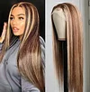 Hightlight Brown Mixed Blonde Long Wig Straight Wig
