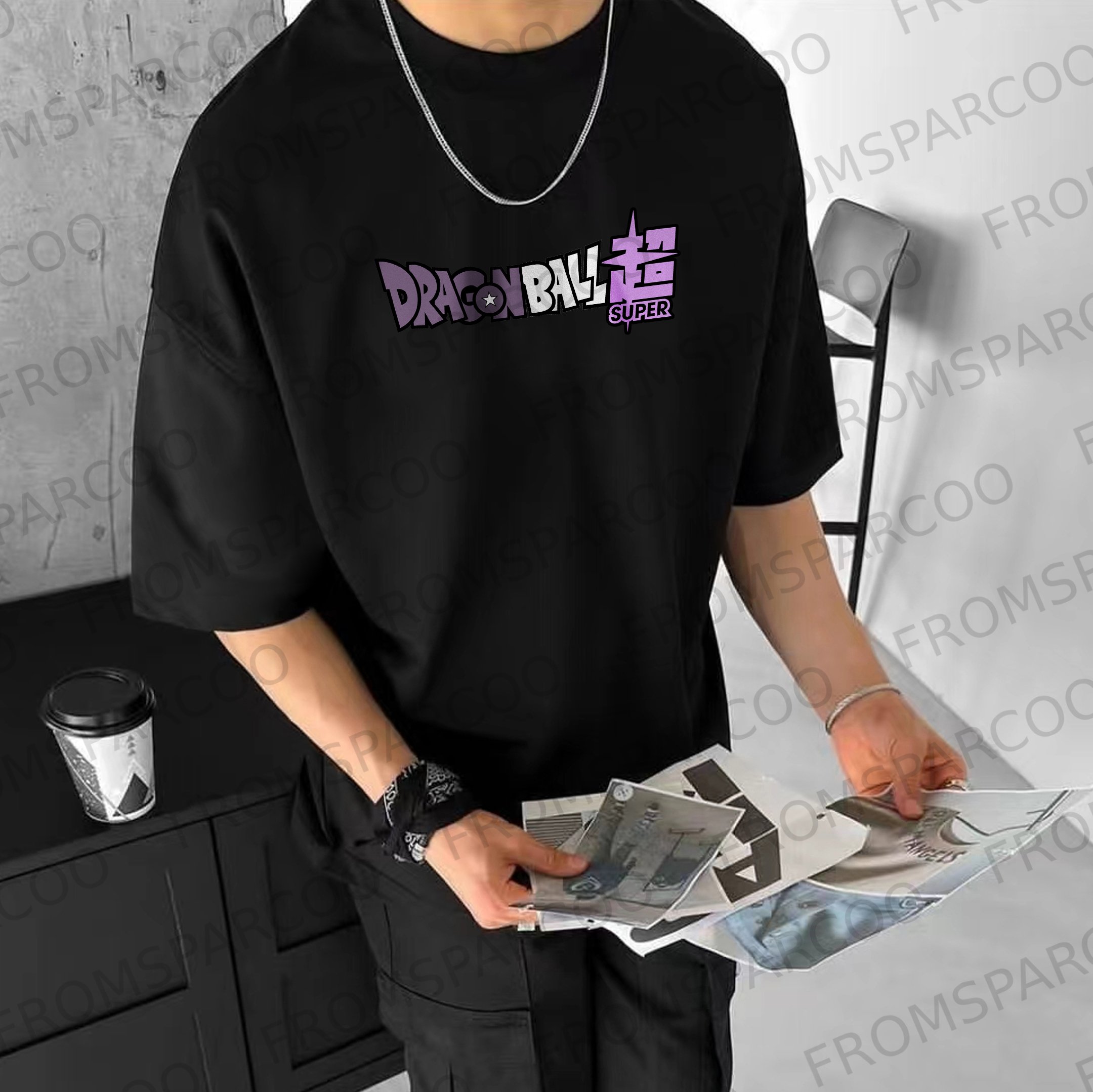 Oversized Cotton DB Anime Mecha Print T-Shirt