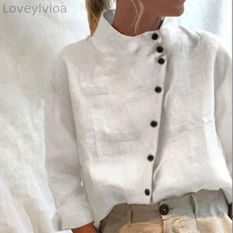 Solid Color Stand Collar Button Down Long Sleeve Casual Shirt