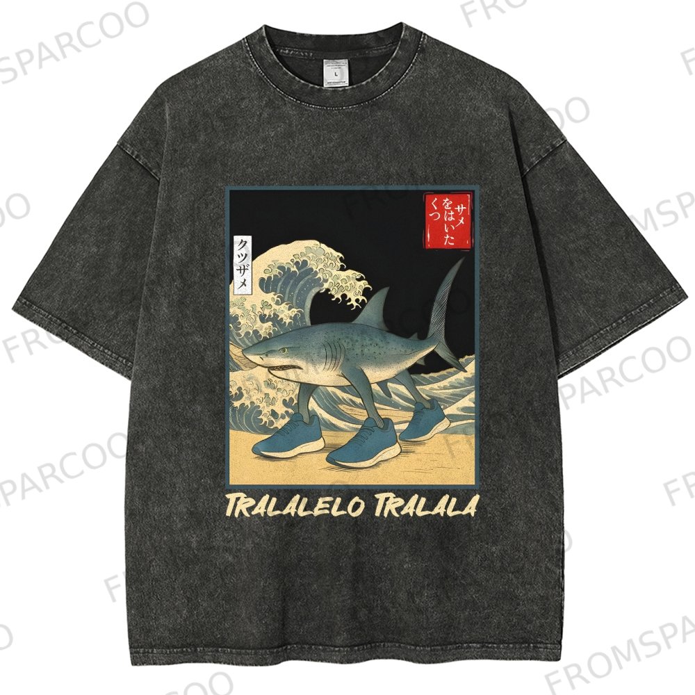 Funny Brainrot Meme Print Washed T-Shirt