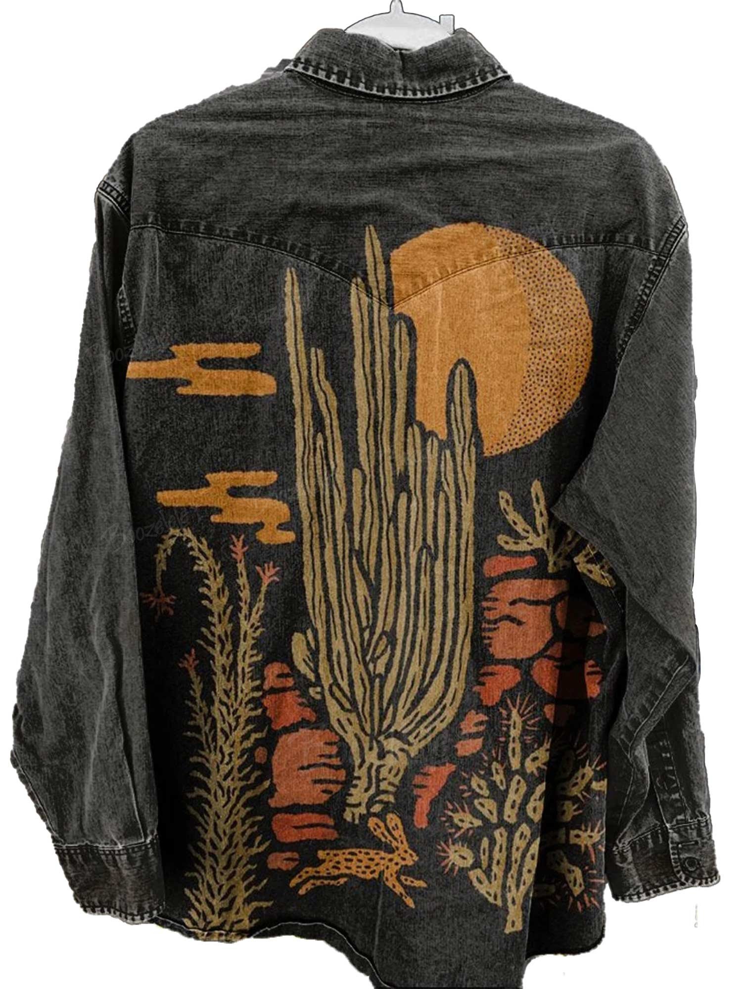 Western Cowboy - 100% Cotton Long Sleeves Shirt Men's Denim Long Sleeves Shirt