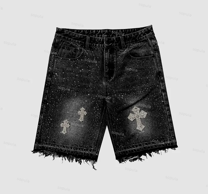 Hiphop Cross Hot Diamond Jorts Denim Shorts