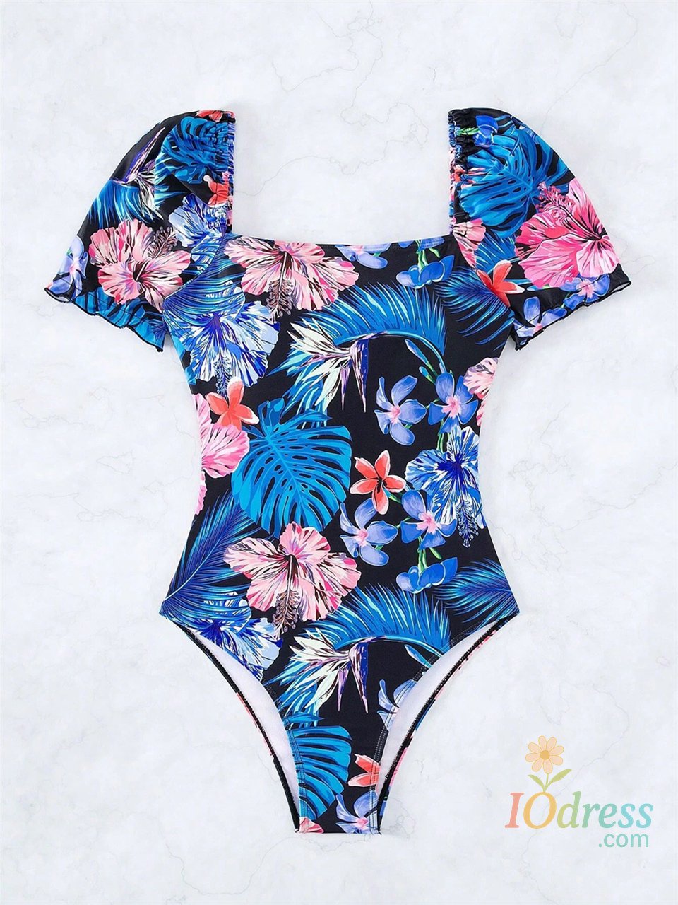 IO Dress Tropical Print Swimwear Women 2025 One Piece Swimsuit Sexy Drawstring Back Bodysuit Female Bathers Bathing Swimming Beach Summer