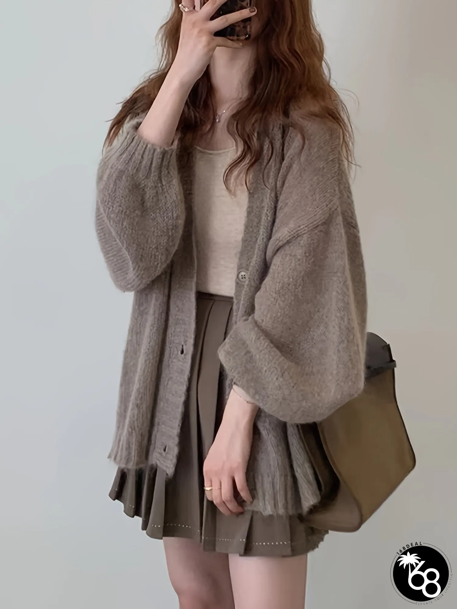 Elegant V-Neck Long Sleeve Cardigan Loose Fit Solid Color Button-Up Spring Fall Casual | 168DEAL