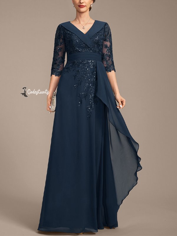V-Neck Lace Sequins Maxi Dress