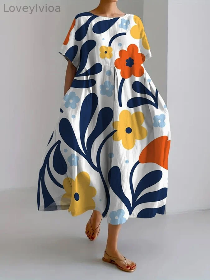 Women's Retro Botanical Floral Design Printed Casual Loose Dress