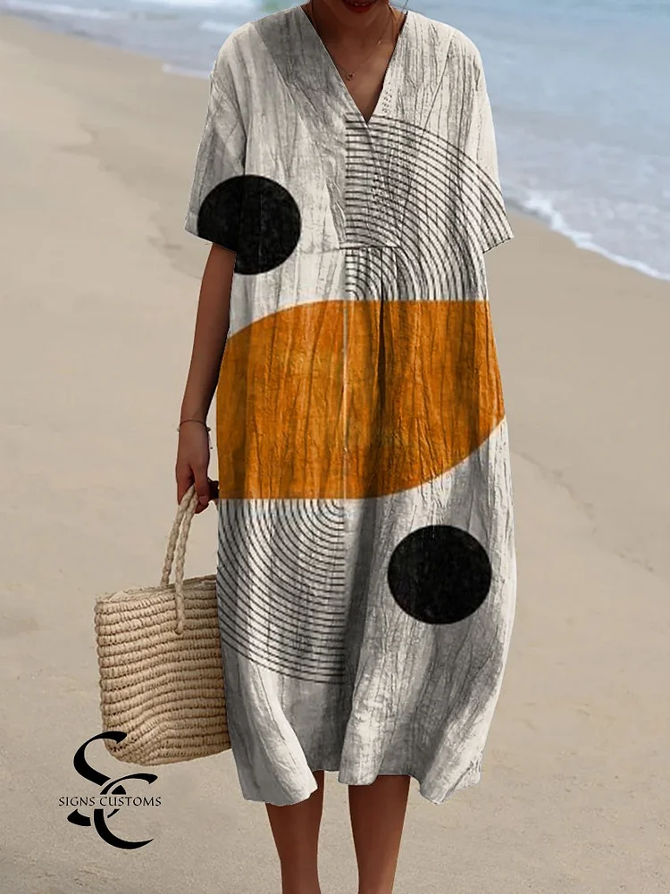 Geometric Watercolor Splash Abstract Print Women's Flowy Dress