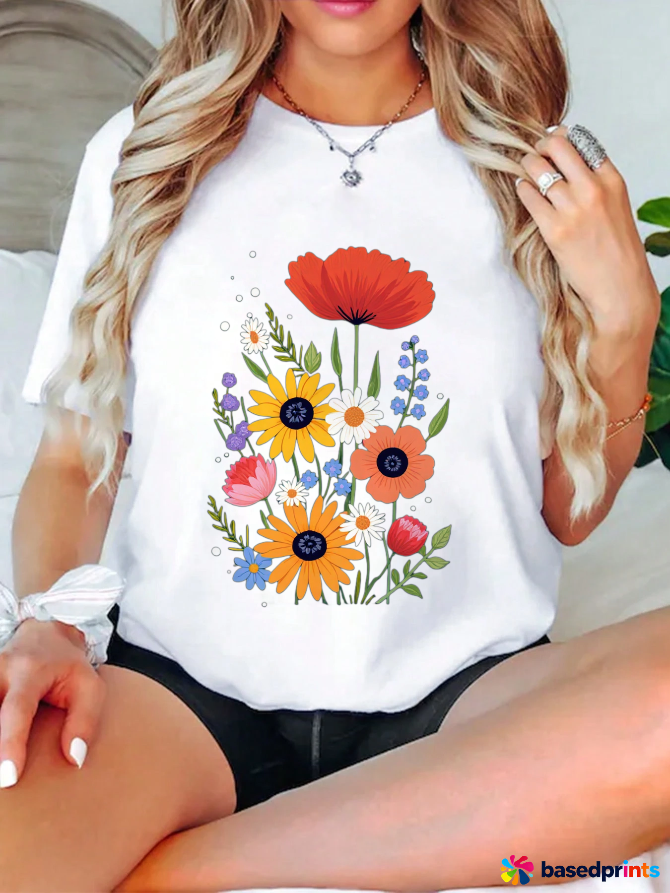 Summer Floral Print T-Shirt Women Casual Short Sleeve Tops