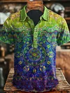 Vintage Art Abstract Colorful Floral Print Casual Polo Shirt