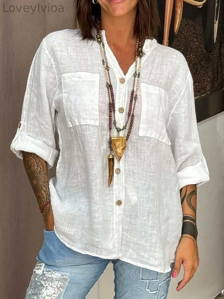 Women's Casual Cotton And Linen Lace Shirt