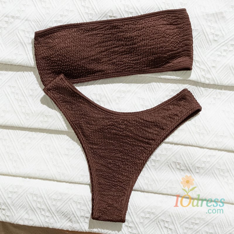 IO Dress sexy ribbed coffee bandeau bikinis sets two pieces high waist thong swimsuit bathing suit swimwear biquini bakini trikini