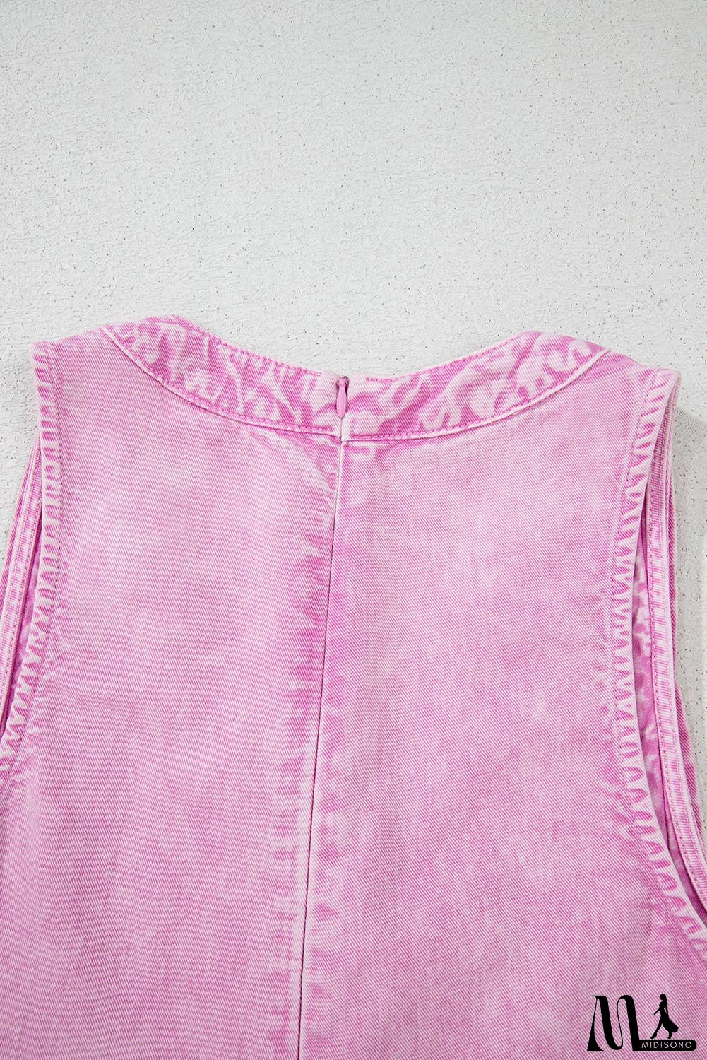 Mineral Wash Pleated Bust V Neck Denim Romper