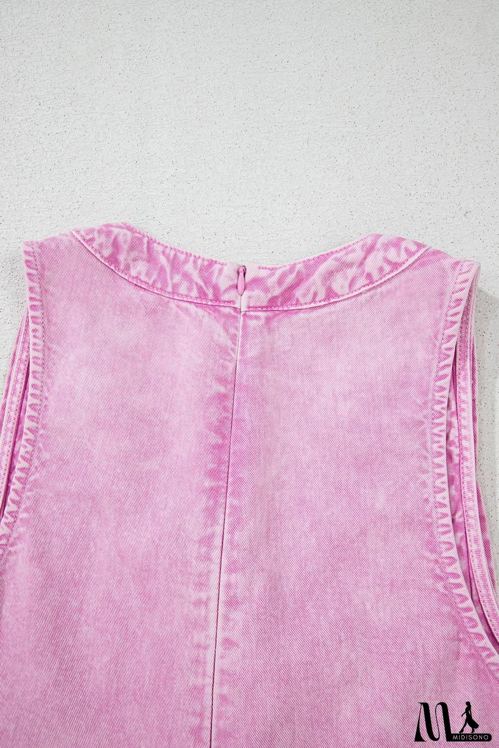 Mineral Wash Pleated Bust V Neck Denim Romper