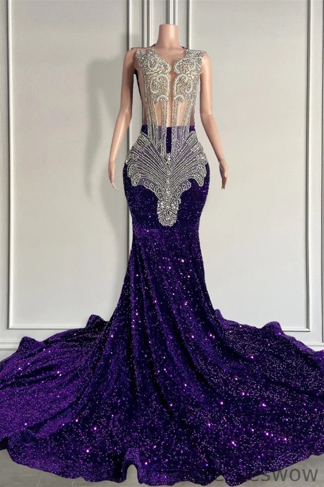 Dresseswow Regency Sleeveless Sequins Mermaid Evening Dress Long With Beadings