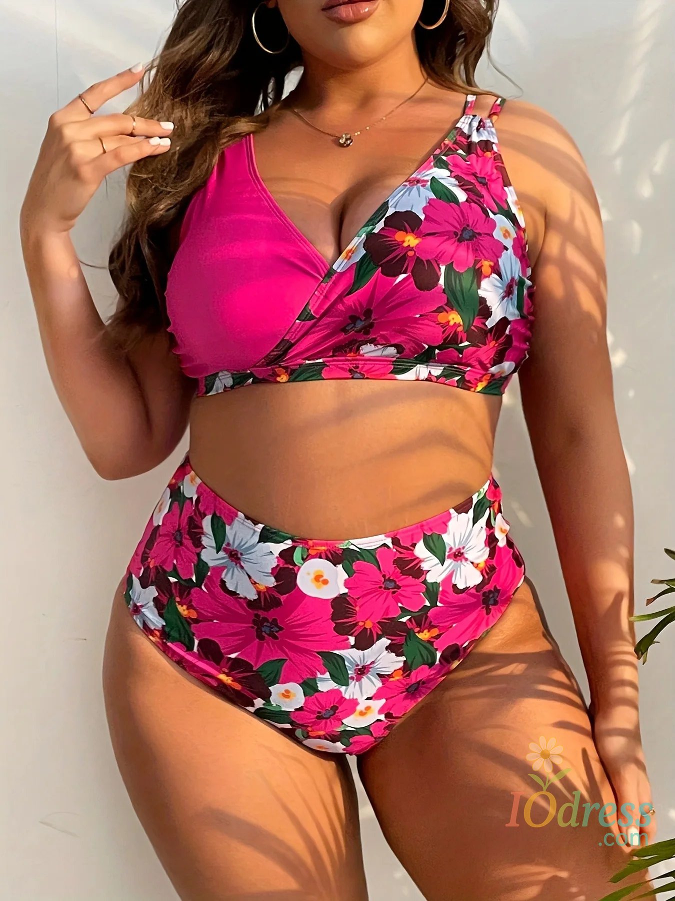 IO Dress Patchwork 2 Piece Plus Size Bikini Set Women Large Big Swimsuit High Waist Lady Swimwear Beach Chubby Curvy Bathing Suit