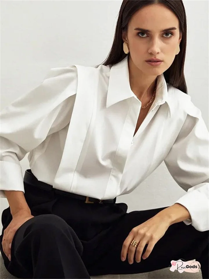 Fall New Straight Shoulder White Shirt Women's Commuter Temperament Design Sense Niche Long-sleeved Blouse Tops
