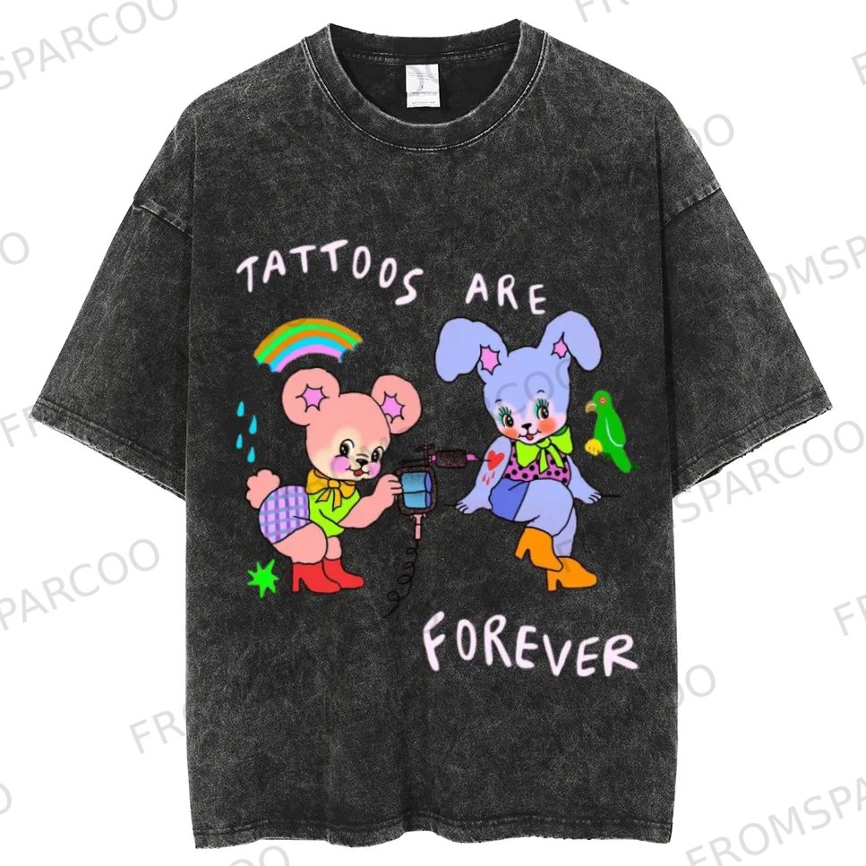 Tattoos Are Forever Unisex Oversized Print Vintage Wash Denim T-Shirt