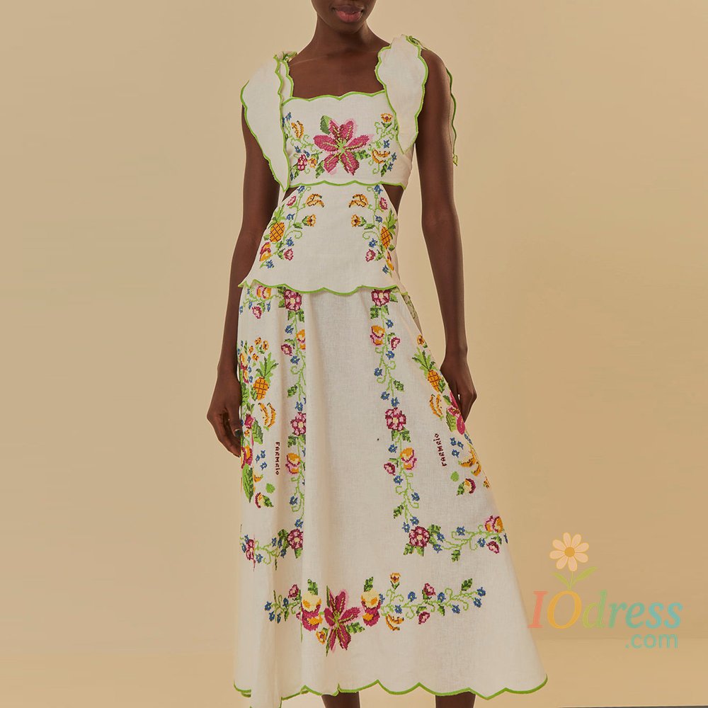 IO Dress VGH Hit Color Patchwork Print Casual Dresses For Women Square Collar Sleeveless High Waist Spliced Lace Up Dress Female New