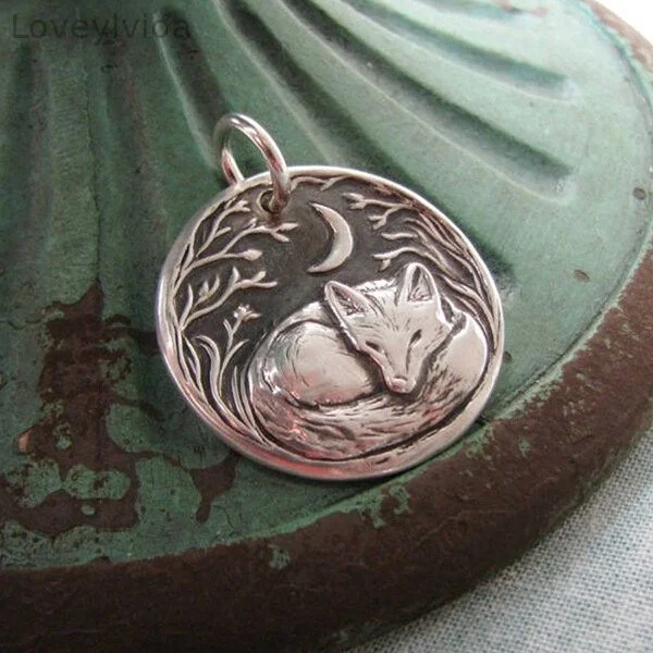 925 Sterling Silver Fox Stamp Pendant Necklace
