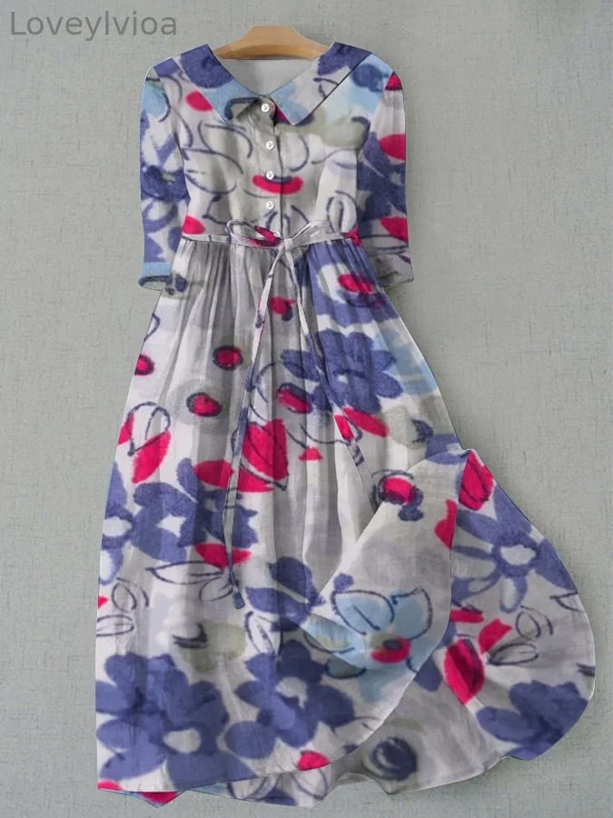 Women's Woven Abstract Floral Print Lace-Up Dress