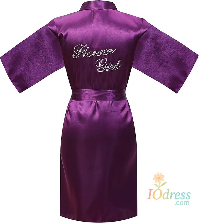 IO Dress Flower Girl Silky Satin Solid Color Short Kimono Robe for Wedding Birthday Party Spa