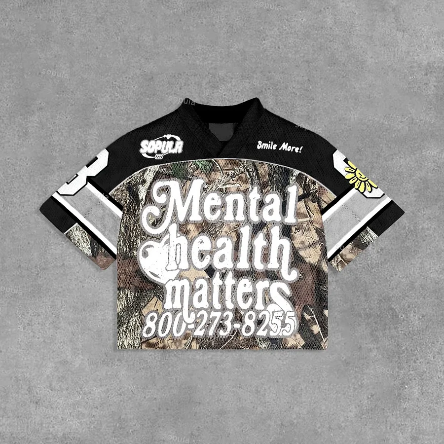 Sopula Vintage Mental Health Matters Graphic Blokecore Blokette Football V-Neck T-Shirt