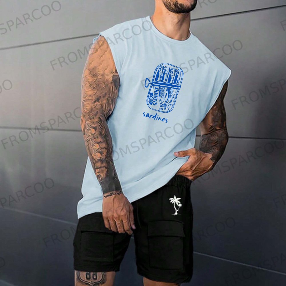 Unisex Casual Sardines Art Print Gym Tank Top