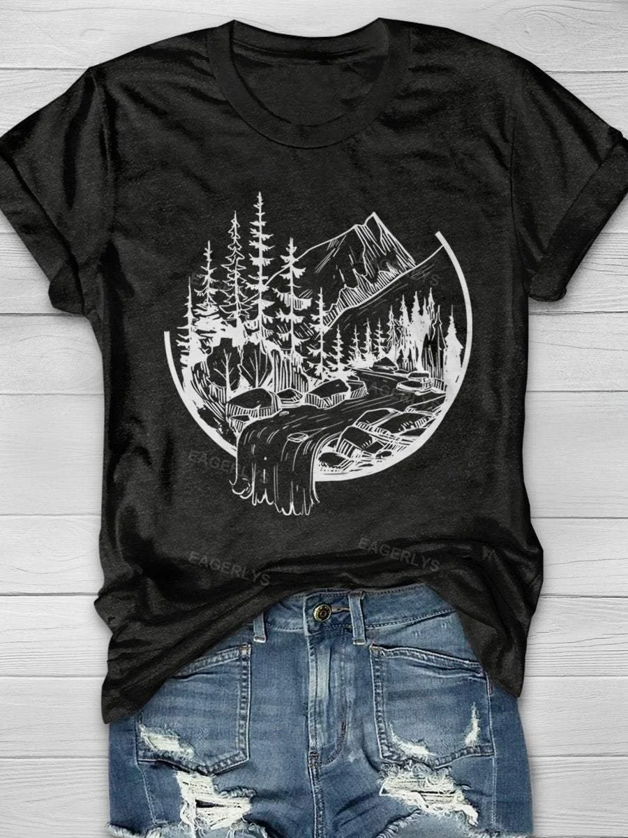 Eagerlys Play On Vacation Camping Print Short Sleeve T-shirt Eagerlys