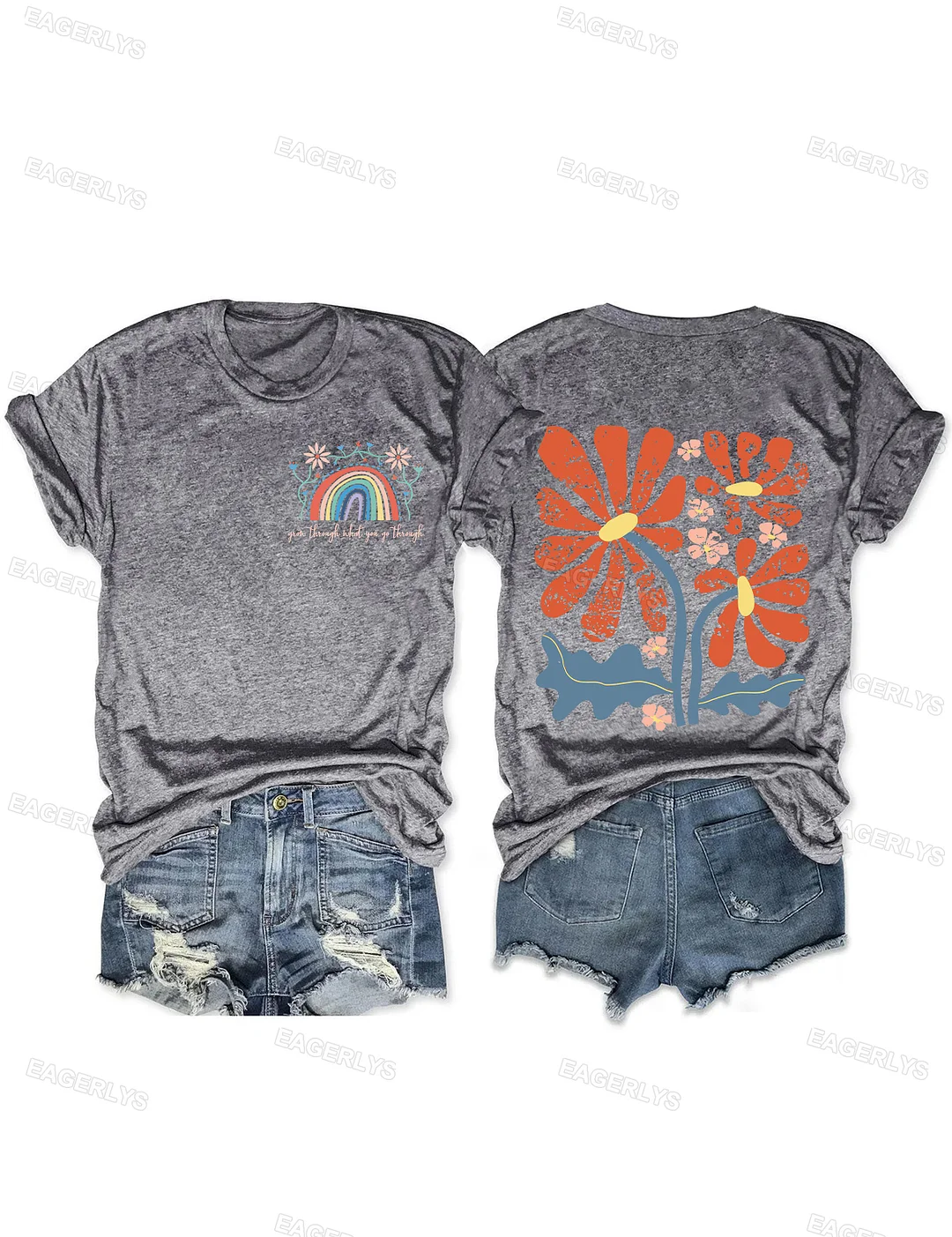 Eagerlys Grow Through What You Go Through Boho Flowers T-shirt Eagerlys