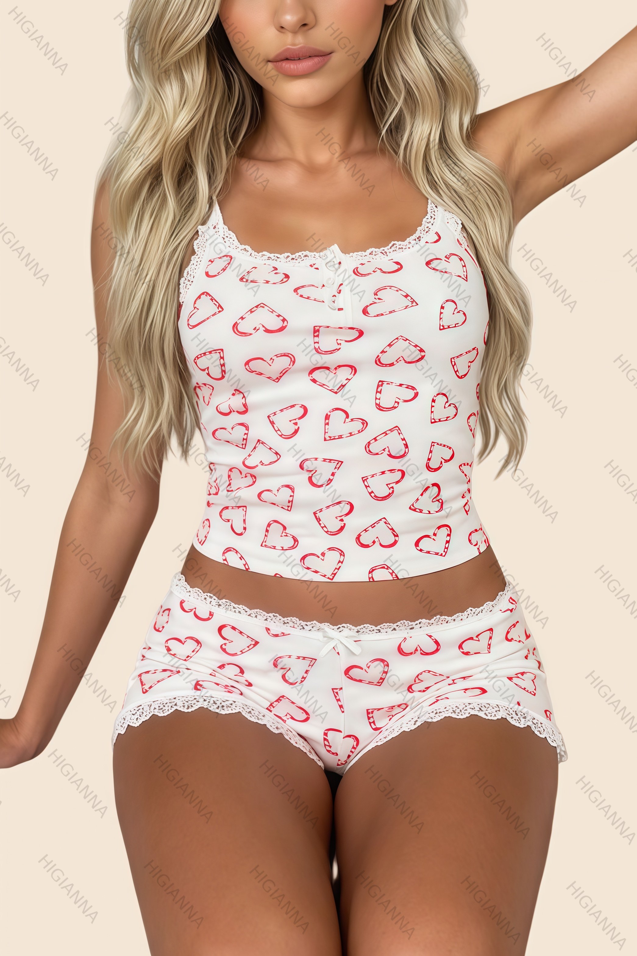 Heart Print Lace-Trim Camisole & Short Set - HIGIANNA&reg;