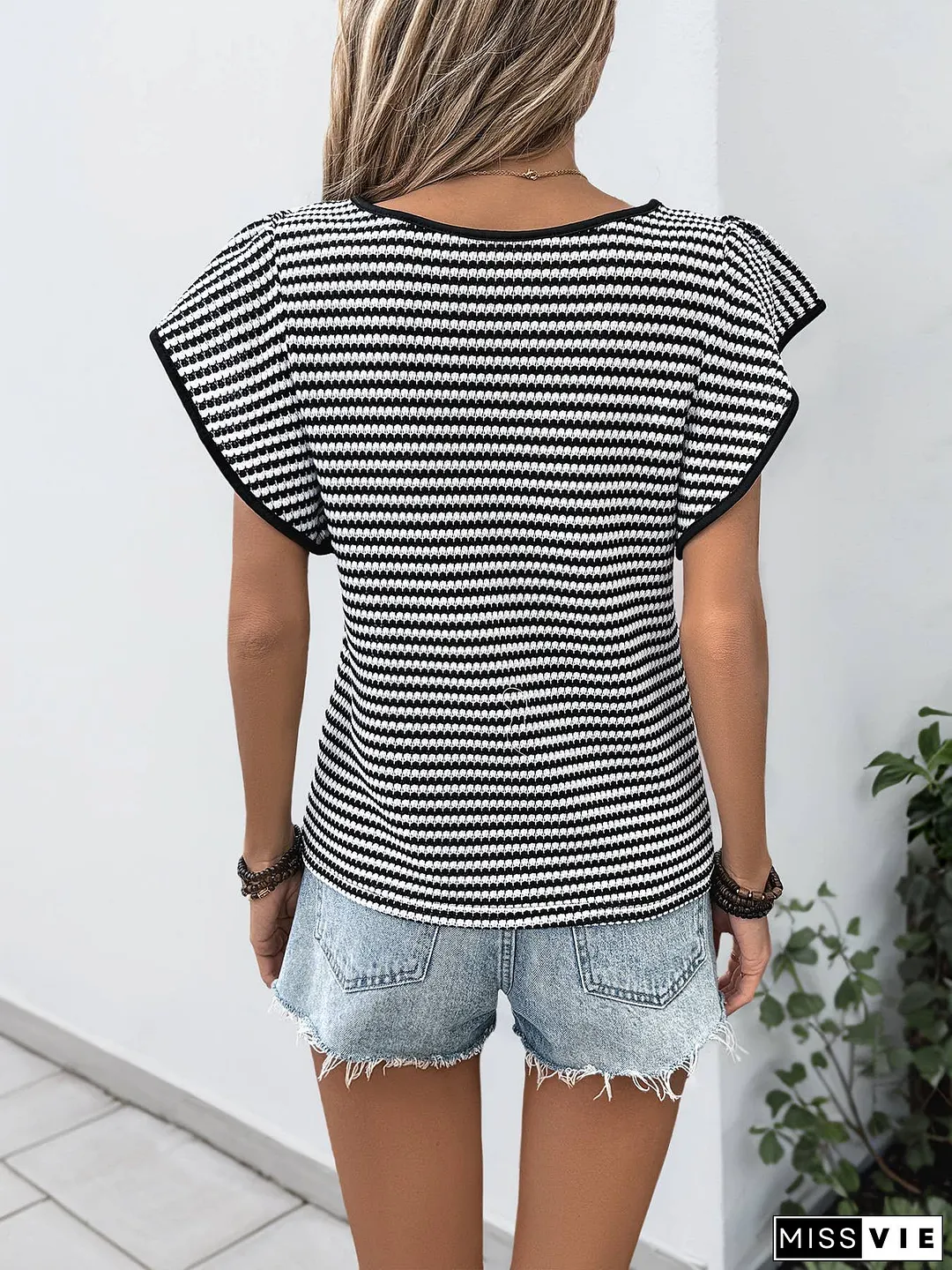 Classic Black White Striped Crew Neck Tee