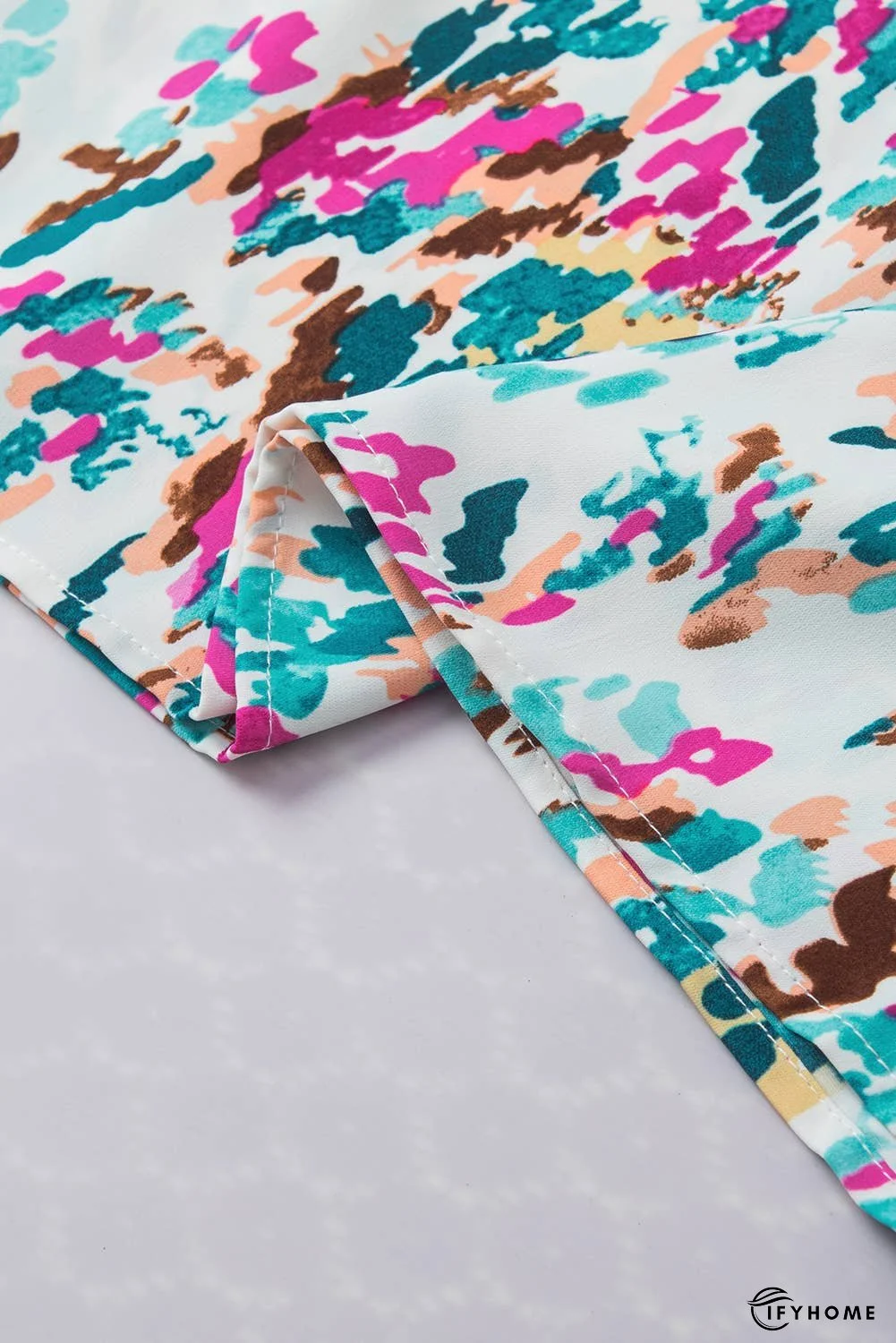 Abstract Print Puff Sleeve Mock Neck Blouse | IFYHOME