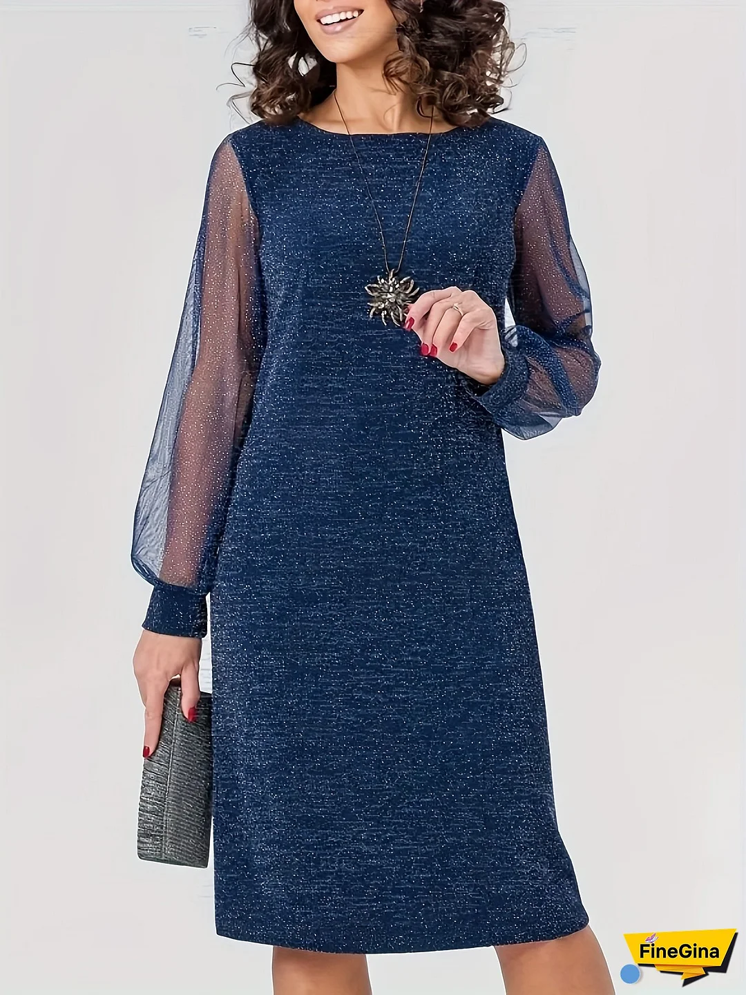 [Elegant Long Sleeve Dress] Elegant Women's Long Sleeve Party & Formal Dress - Black, Round Neck, Bodycon Fit, Flattering Silhouette for Year-Round Events, Hand Washable, Evening Party Dress, Special Occasion Attire, Sophisticated Design