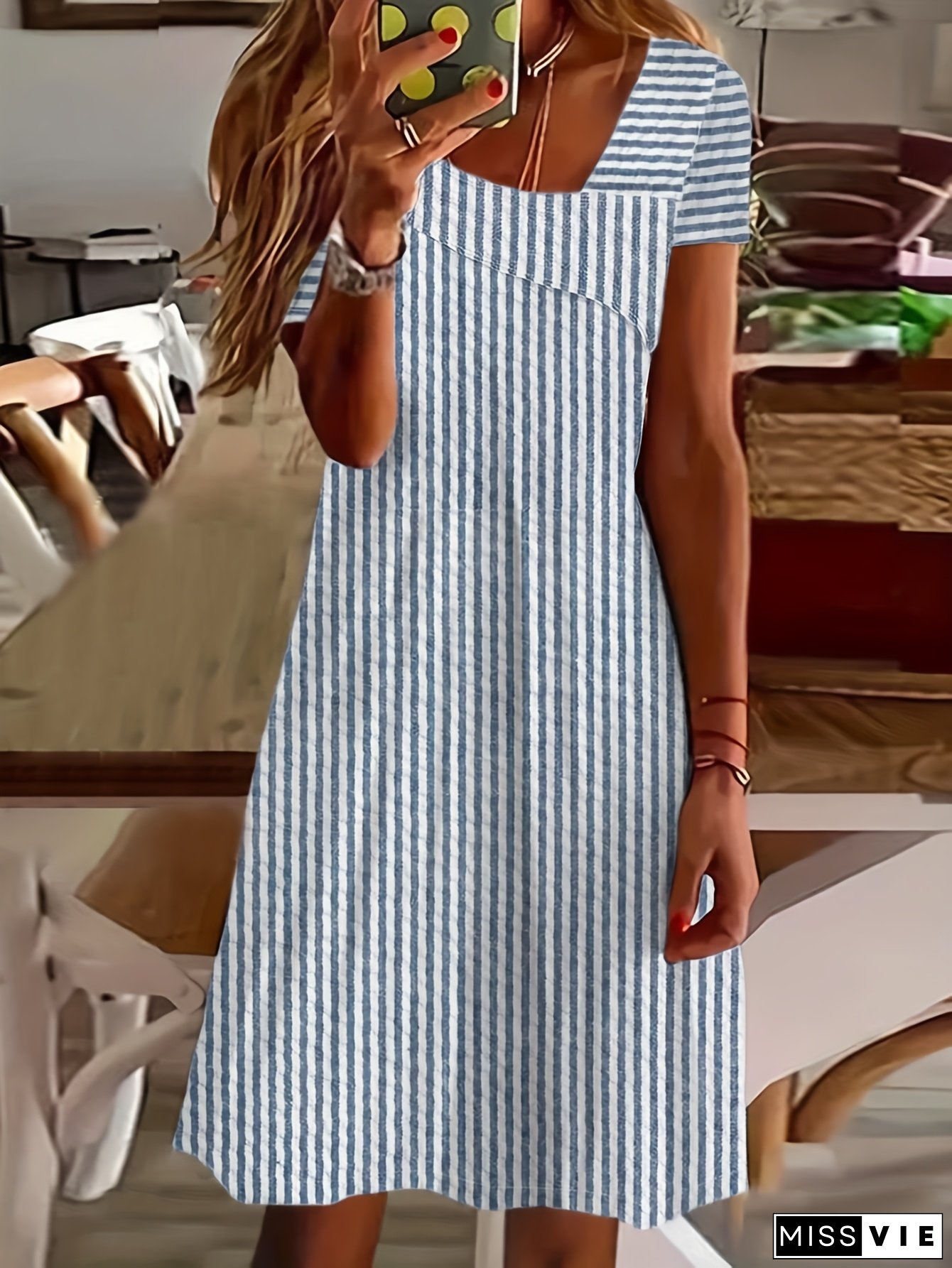 Women's Casual Random Stripe Print Short Sleeve Dress