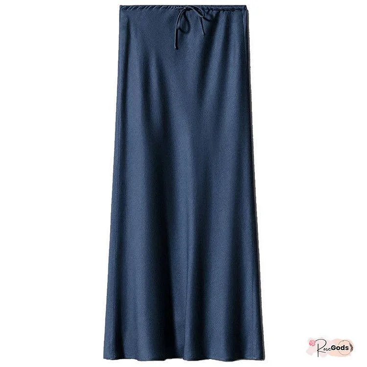 Satin High Waist Drawstring Midi Skirt For Women