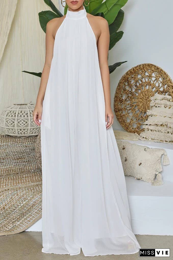 SS/24 chiffon halter backless pleated wide leg jumpsuit