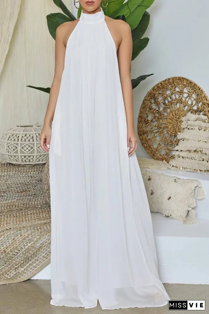 SS/24 chiffon halter backless pleated wide leg jumpsuit