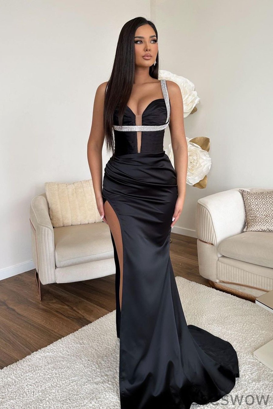 Dresseswow Sweetheart Sleeveless Mermaid Formal Dress Straps With Split Beadings Online