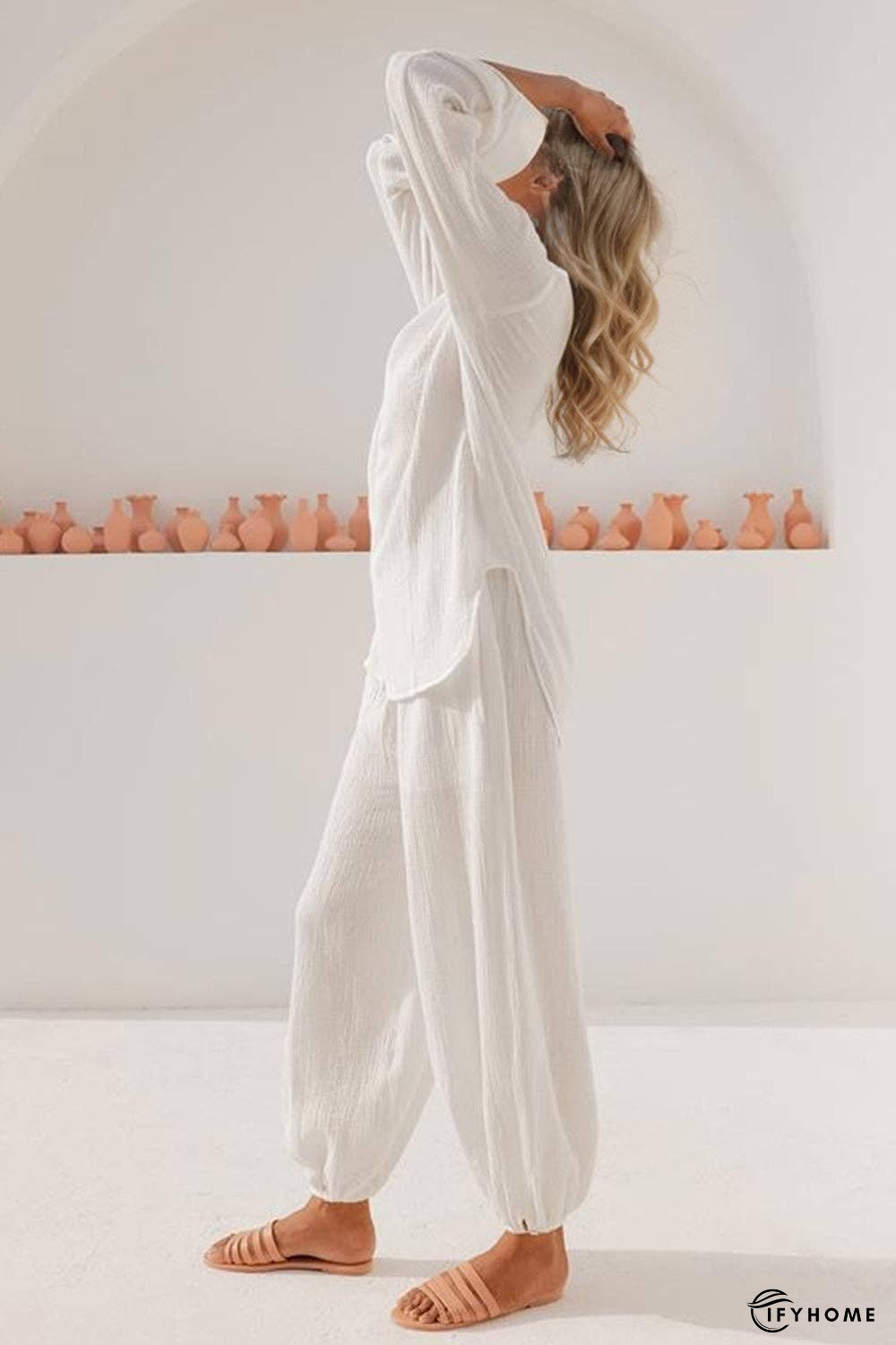 Basic Bae Buttery-Soft V-Neck Long Sleeve Top and Pants Set | IFYHOME