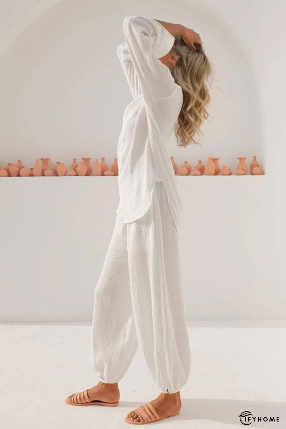 Basic Bae Buttery-Soft V-Neck Long Sleeve Top and Pants Set | IFYHOME