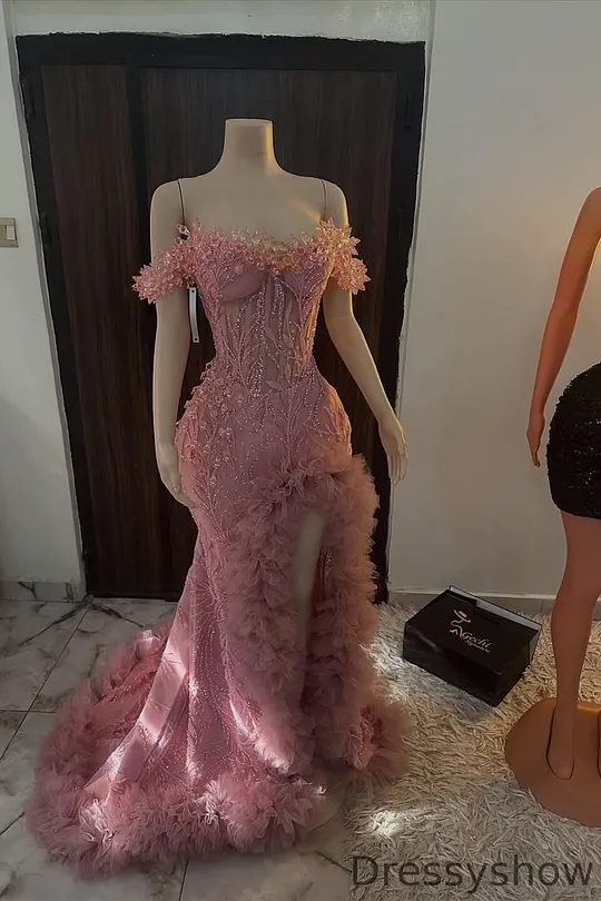 sachin and babi light blue dress Dusty Pink Tiered Ruffle Tulle Prom Dresses Beaded Waist Evening Dress –  SELINADRESS main image 1
