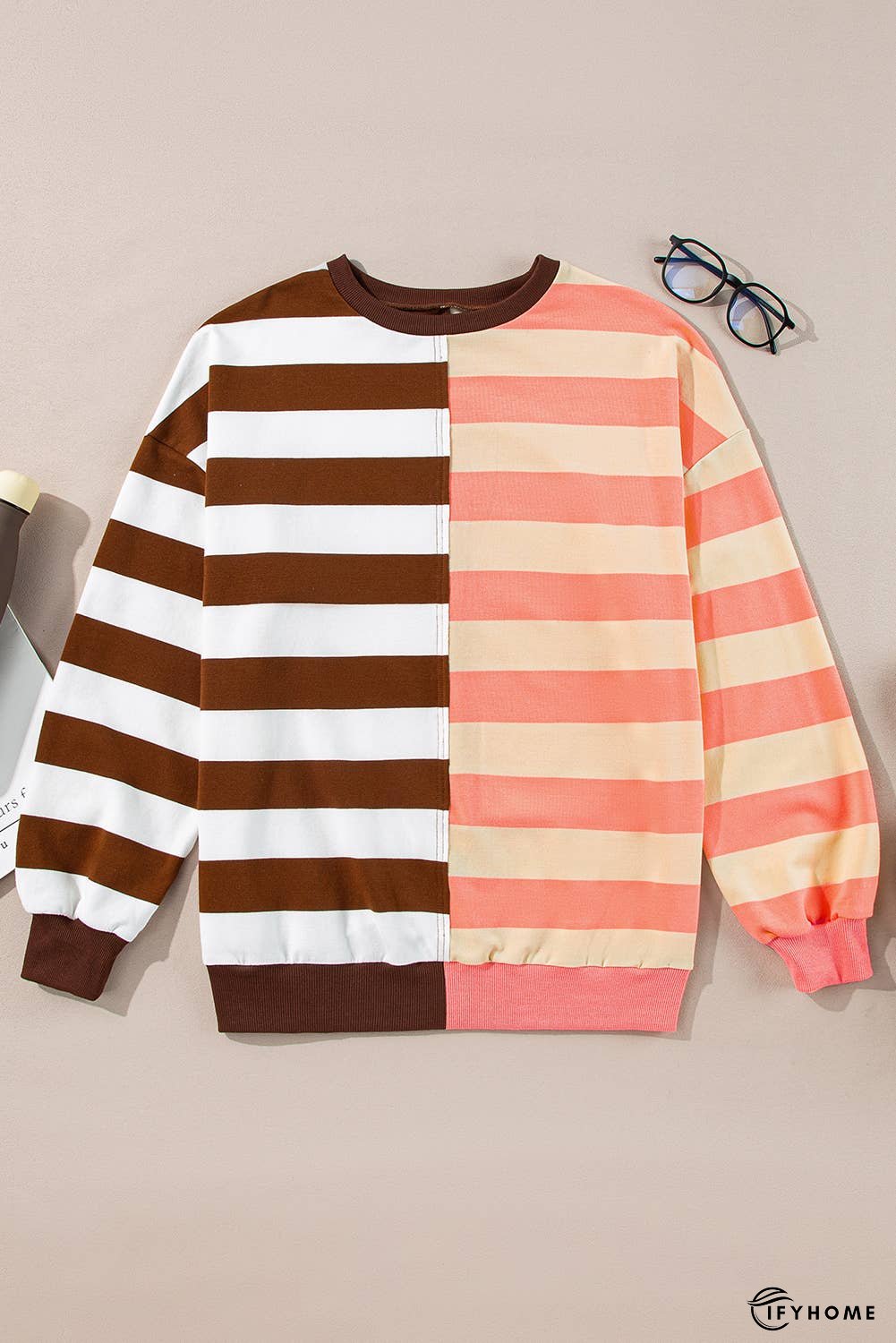 Stripe Color Block Drop Shoulder Pullover Sweatshirt | IFYHOME