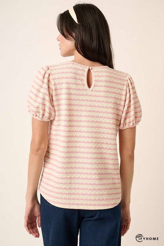 Mittoshop Contrast Striped Short Puff Sleeve Knit Top | IFYHOME