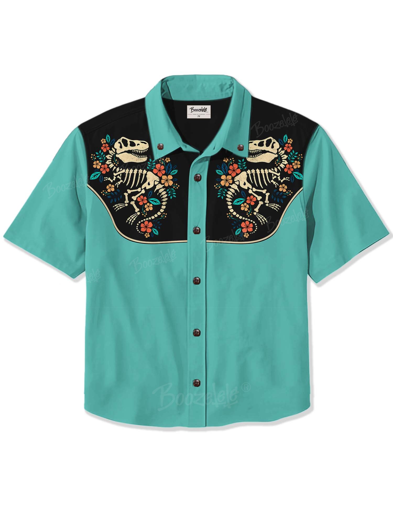 Flowers And Dinosaur Skeleton - Children's 100% Cotton Shirt