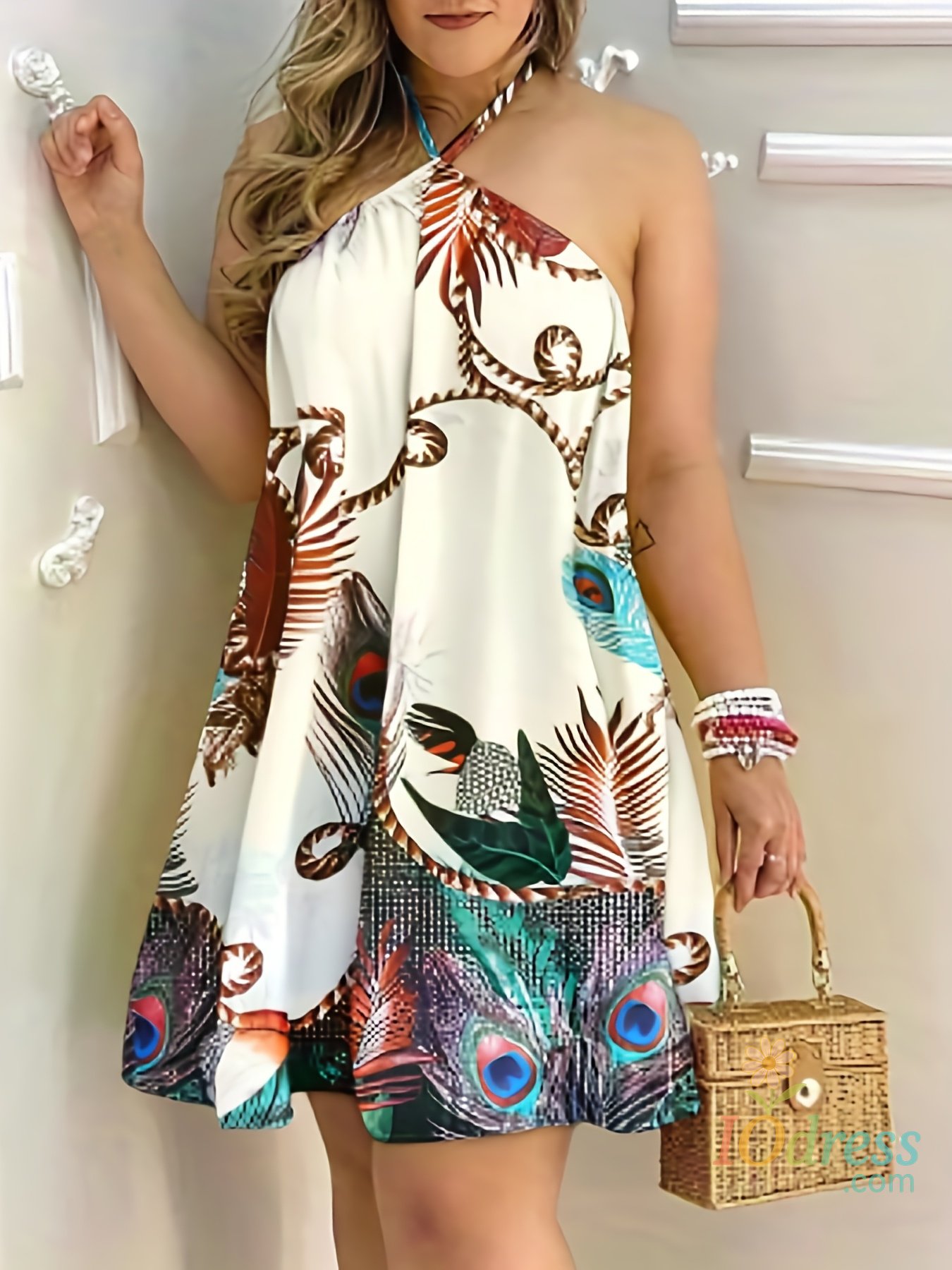 IO Dress Plus Size Dresses For Woman 2023 Sexy Sleeveless Backless Short Mini Dress Loose Halter Neck Print Beach Sundress Floral Vestido IO Dress