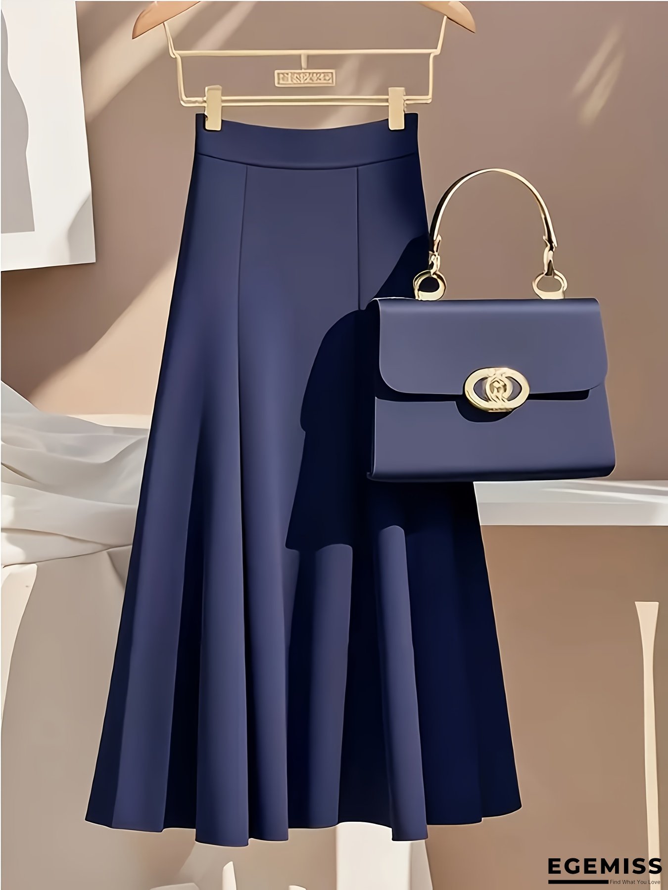 Women&lsquo;s Elegant Navy Blue A-Line skirt - Formal to Casual Office Party Pantskirt with Zipper Closure, Flattering Fit for Everyday & Special Events, All-Season Professional & Everyday Outfits - Women&lsquo;s Formal & Casual Attire, Versatile Wardrobe | EGEMISS