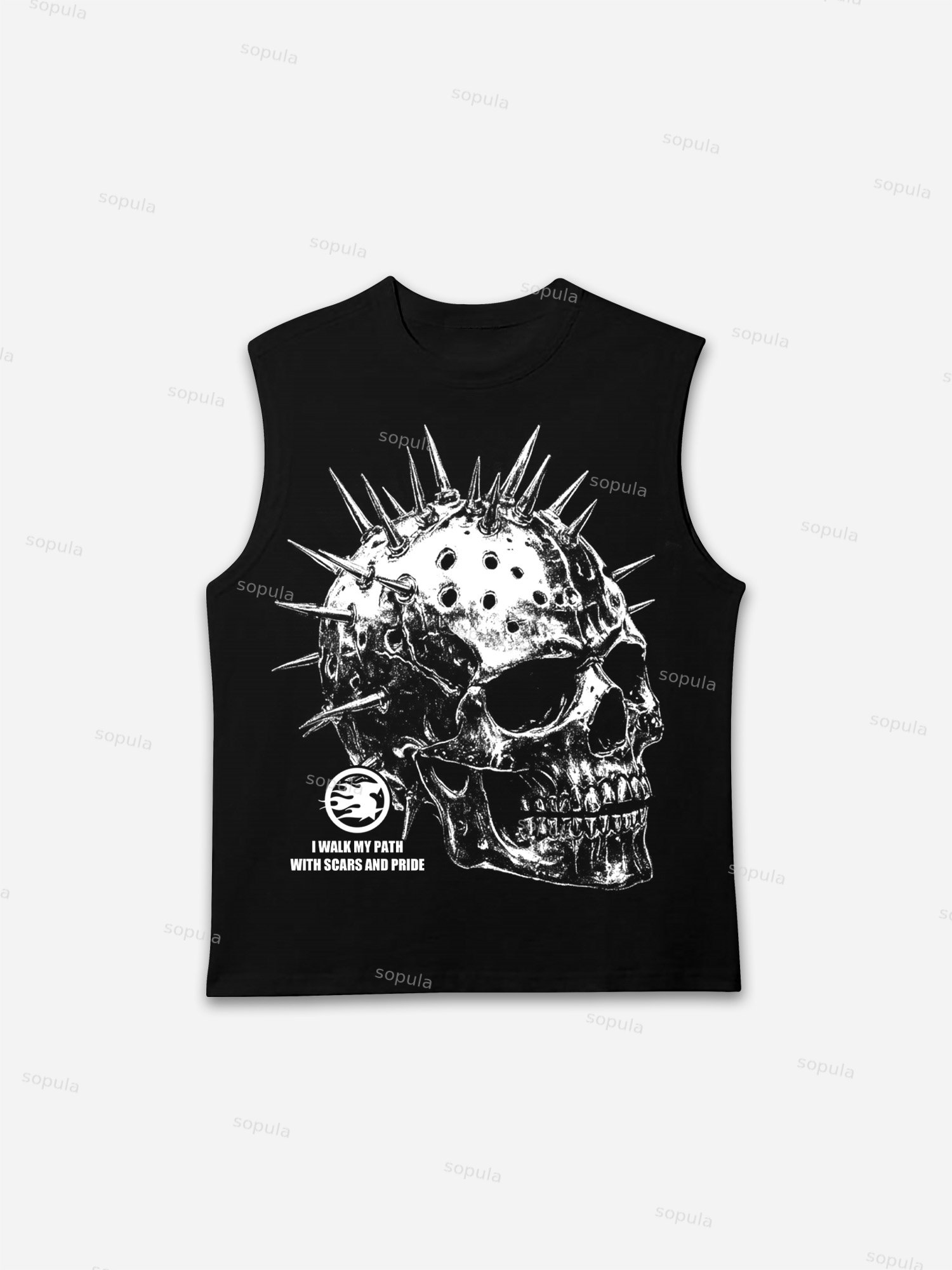 Metallic Spiked Skull Retro Graphic Tank Top