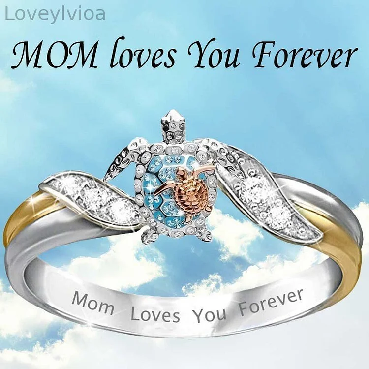 Mom Loves You Forever Turtle Statement Ring